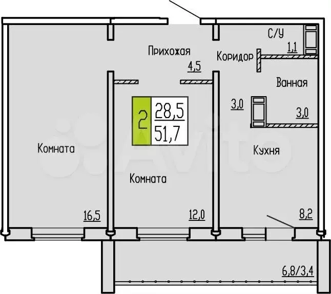 2-к. квартира, 51,7 м, 7/10 эт. - Фото 0