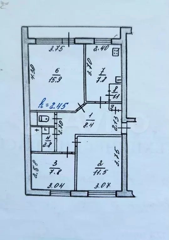 3-к. квартира, 60,3 м, 3/5 эт. - Фото 0