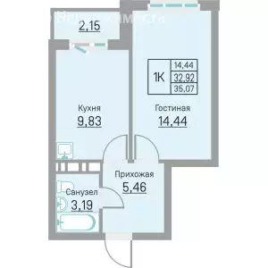 1-комнатная квартира: Пермь, Белозёрская улица, 26 (35.07 м) - Фото 1