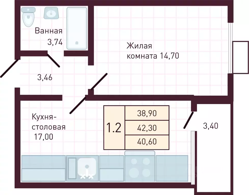 1-к кв. Чувашия, Новочебоксарск Советская ул., поз1 (40.6 м) - Фото 1