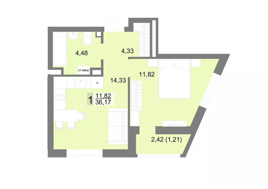 1-комнатная квартира: Екатеринбург, Тенистая улица, 8с4 (36.17 м) - Фото 0