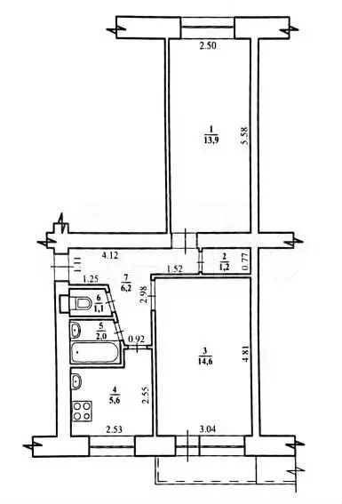 2-к. квартира, 44,6 м, 5/5 эт. - Фото 0