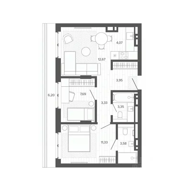 3-к кв. Алтайский край, Барнаул Жилплощадка мкр,  (56.17 м) - Фото 1