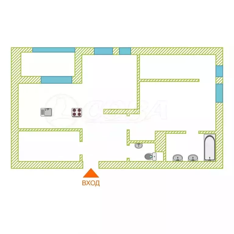 2-комнатная квартира: Тюмень, улица Пожарных и Спасателей, 5 (71.2 м) - Фото 1