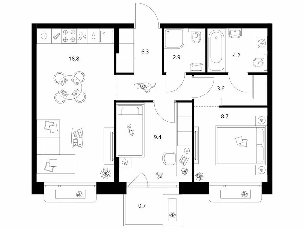 2-комнатная квартира: Казань, ЖК Сиберово, 3 (54.6 м) - Фото 1