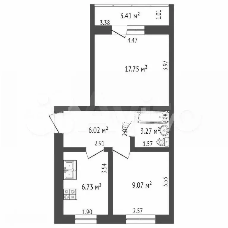 2-к. квартира, 44 м, 2/3 эт. - Фото 0
