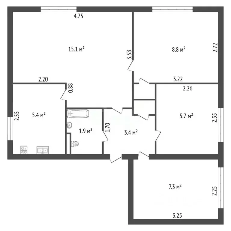 4-к кв. Санкт-Петербург ул. Зины Портновой, 48 (48.6 м) - Фото 2