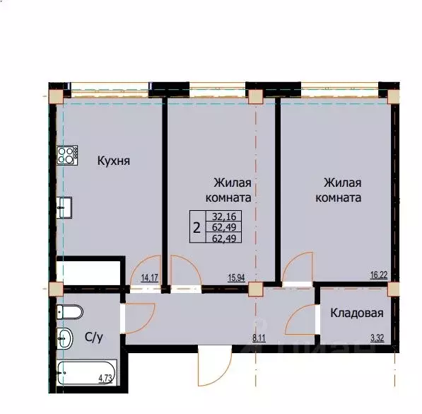 2-к кв. Ставропольский край, Ессентуки  (62.49 м) - Фото 1