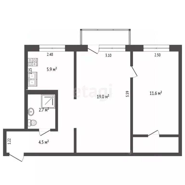 2-к кв. Пермский край, Пермь ул. Крупской, 86А (46.9 м) - Фото 1