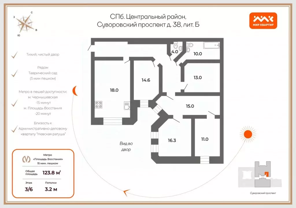 4-к кв. Санкт-Петербург Суворовский просп., 38Б (123.8 м) - Фото 1