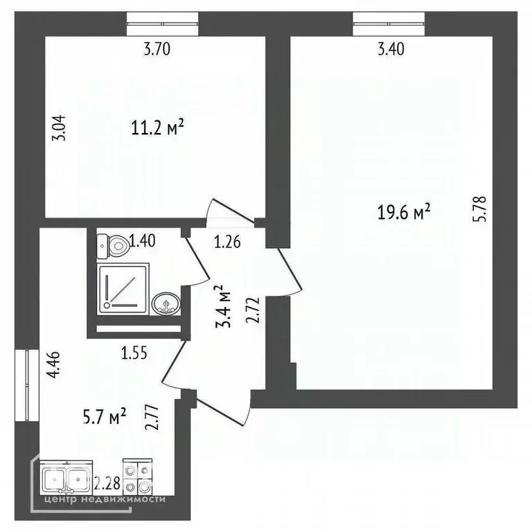 2-к кв. Крым, Черноморское пгт ул. Щорса, 12А (42.4 м) - Фото 2