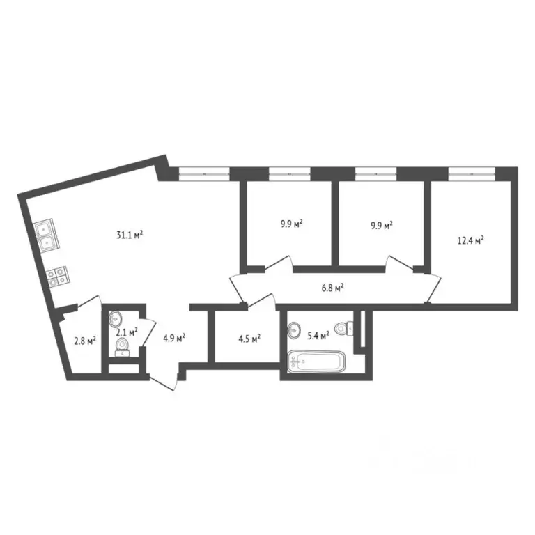 3-к кв. Тюменская область, Тюмень ул. Челюскинцев, 5 (89.8 м) - Фото 2