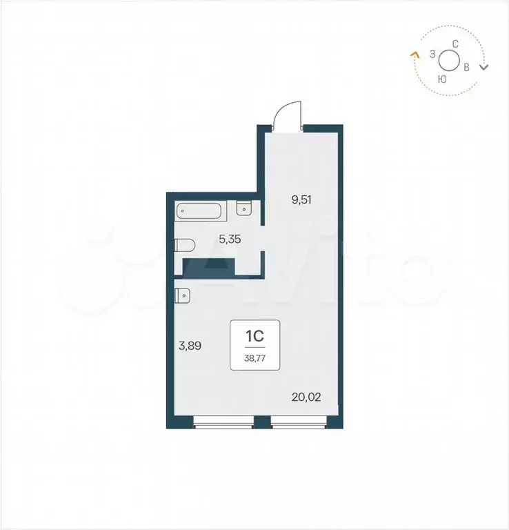 Апартаменты-студия, 38,8 м, 21/25 эт. - Фото 0