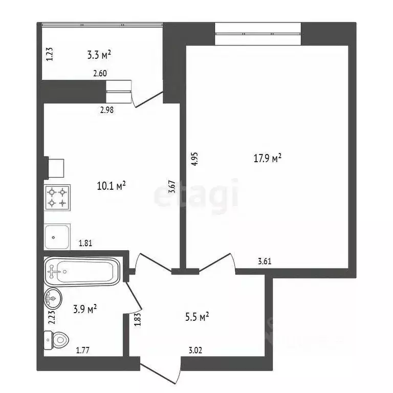 1-к кв. Калининградская область, Калининград Аэропортная ул., 1А (40.7 ... - Фото 2