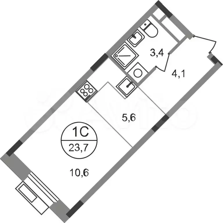 Квартира-студия, 23,7 м, 2/9 эт. - Фото 0