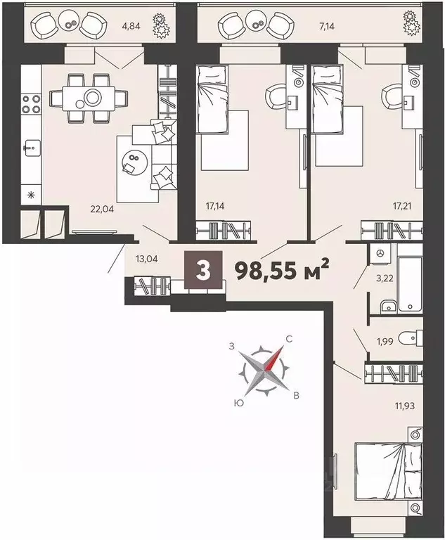 3-к кв. Пензенская область, Пенза ул. 8 Марта, 31к4 (98.55 м) - Фото 0