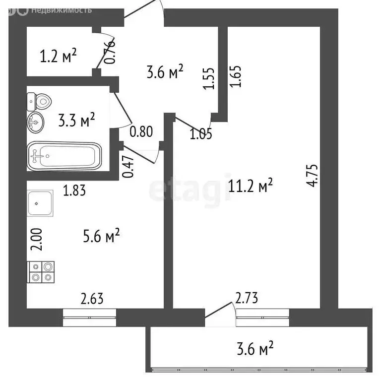1-комнатная квартира: Ишим, улица Чехова, 102Б (26 м) - Фото 1