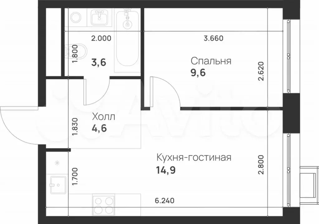 1-к. квартира, 32,7 м, 12/17 эт. - Фото 0