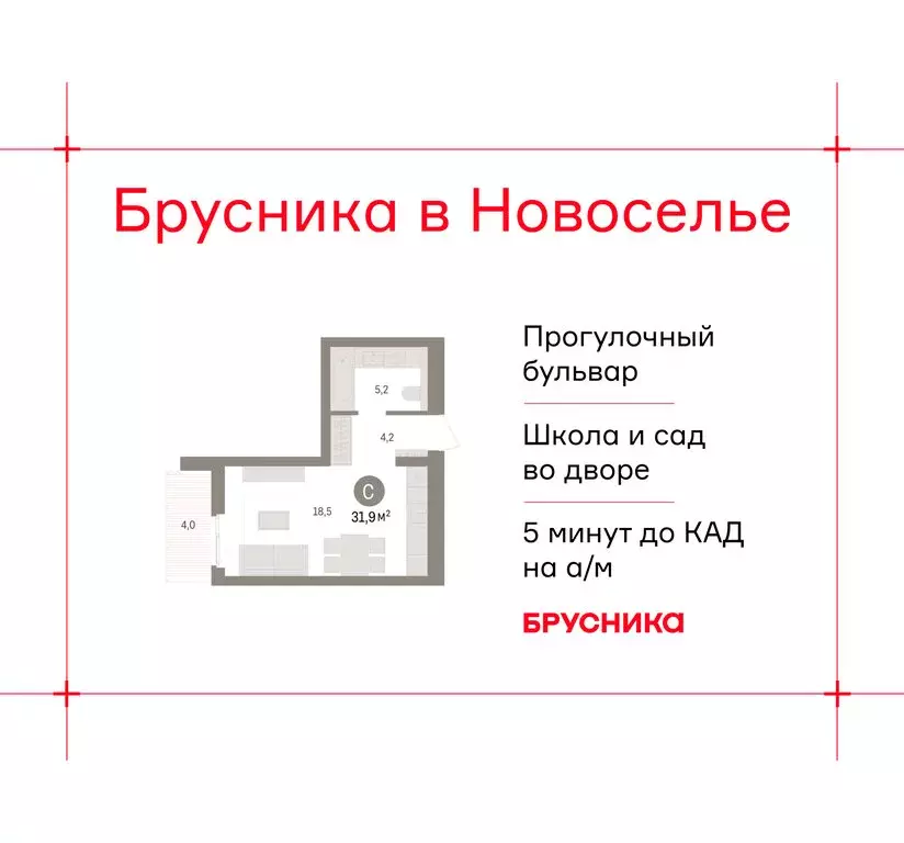 Квартира-студия: городской посёлок Новоселье, ЖК Брусника (31.93 м) - Фото 1