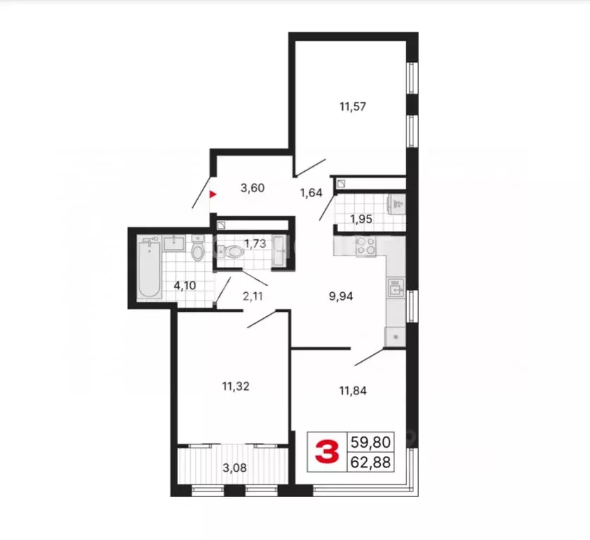 3-к кв. Свердловская область, Екатеринбург ул. Куйбышева, 106 (62.88 ... - Фото 1