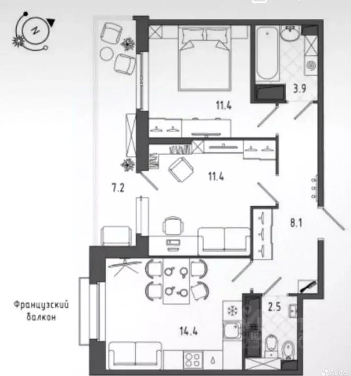 2-к кв. Санкт-Петербург Черниговская ул., 17 (55.2 м) - Фото 1