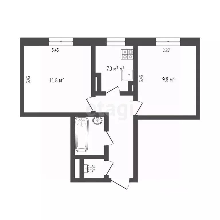 2-к кв. Ханты-Мансийский АО, Когалым Вильнюсская ул., 7 (37.0 м) - Фото 1