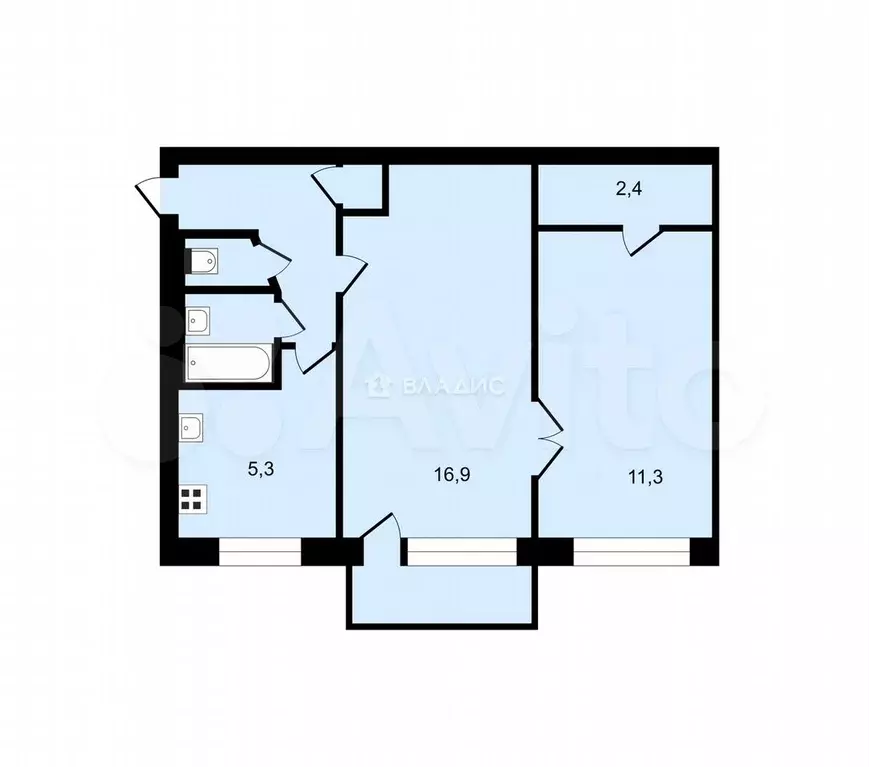 2-к. квартира, 43,1 м, 2/5 эт. - Фото 0