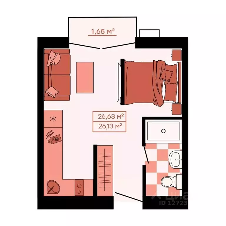 1-к кв. Приморский край, Владивосток Клубный жилой комплекс (26.63 м) - Фото 1