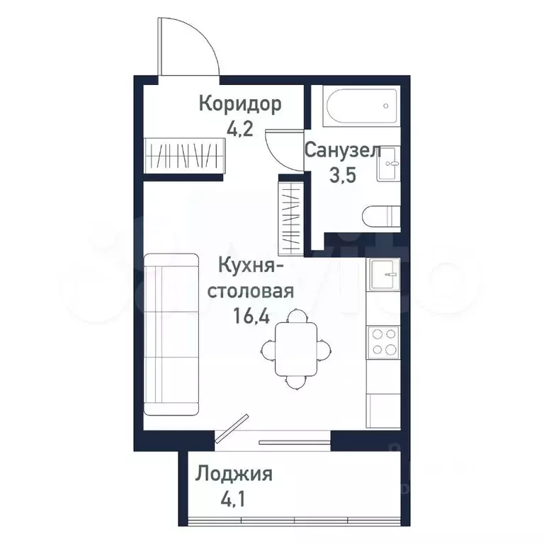 Квартира-студия, 24,2 м, 6/10 эт. - Фото 0