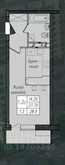Студия Курская область, Курск ул. Энгельса, 158к1 (28.9 м) - Фото 2
