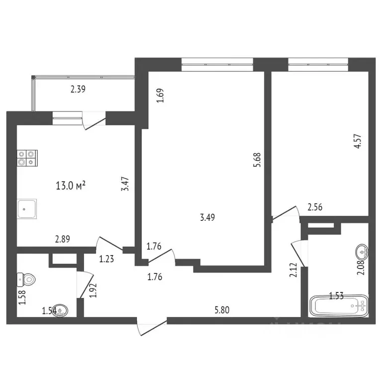2-к кв. Самарская область, Самара ул. Мечникова, 3 (56.0 м) - Фото 2