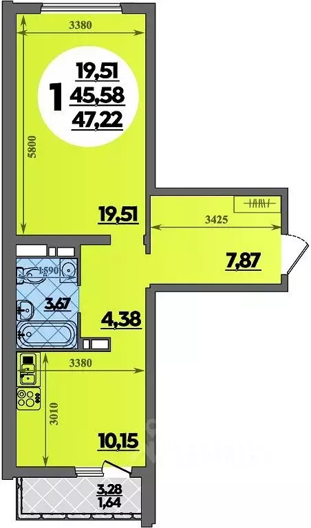 1-к кв. Адыгея, Майкоп  (47.22 м) - Фото 1