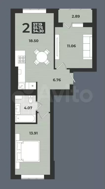 2-к. квартира, 57 м, 4/9 эт. - Фото 1