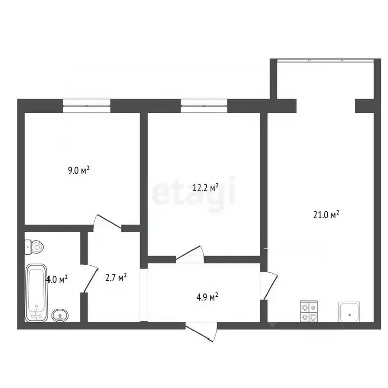 2-к кв. Тюменская область, Тюмень Солнечный проезд, 4 (51.2 м) - Фото 2