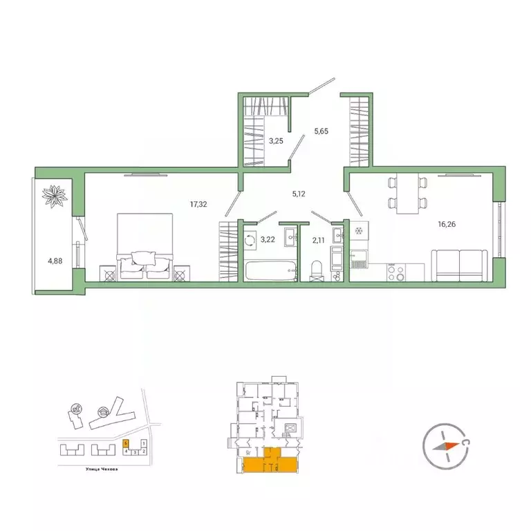 1-к кв. Ленинградская область, Гатчина ул. Чехова, 39к2 (54.6 м) - Фото 1