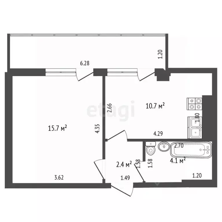 1-к кв. Севастополь ул. Челнокова, 29к3 (40.0 м) - Фото 2