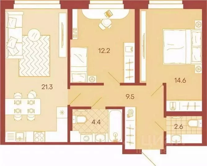 3-к кв. пензенская область, пенза ул. минская, 25 (64.6 м) - Фото 0