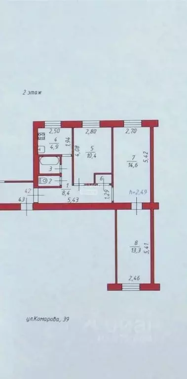 3-к кв. Челябинская область, Челябинск ул. Комарова, 39 (55.6 м) - Фото 1