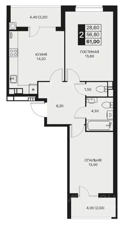 2-к кв. Ростовская область, Ростов-на-Дону Эстет жилой комплекс (61.2 ... - Фото 1