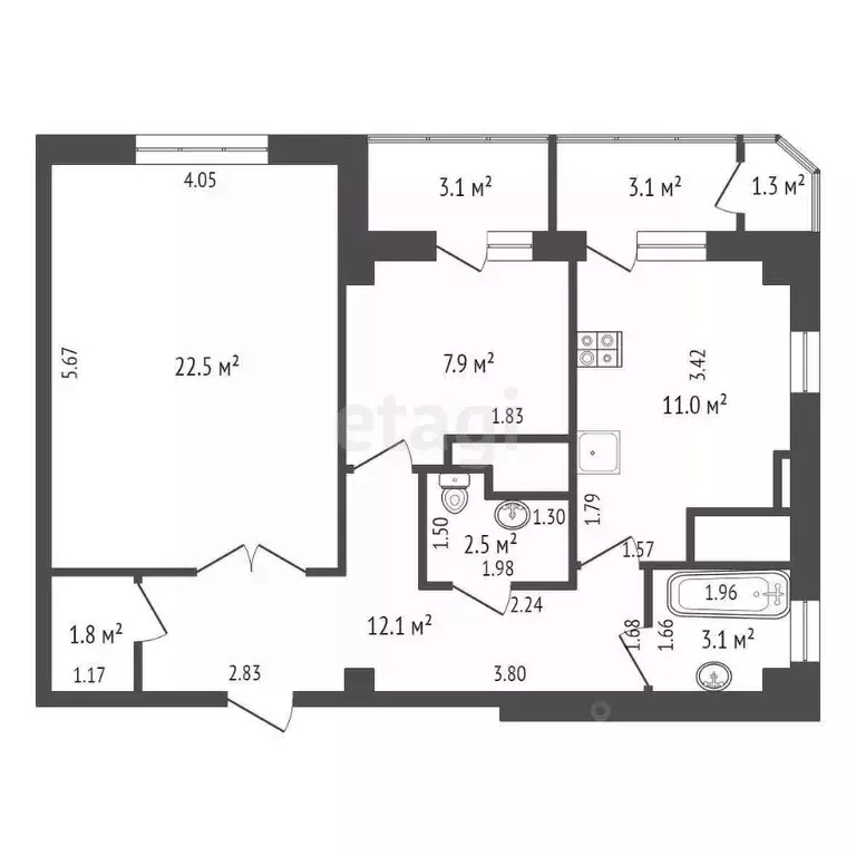 2-к кв. Ростовская область, Ростов-на-Дону Восточная ул., 7с2 (64.5 м) - Фото 1