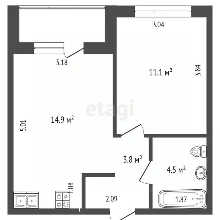 1-к кв. Тюменская область, Тюмень Полевая ул., 117к4 (35.8 м) - Фото 1