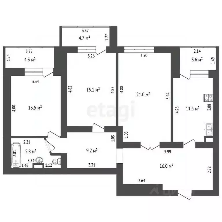 3-к кв. Ханты-Мансийский АО, Сургут ул. Чехова, 3 (90.4 м) - Фото 1