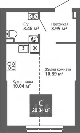 Студия Свердловская область, Екатеринбург ул. Блюхера, 40А (26.8 м) - Фото 1