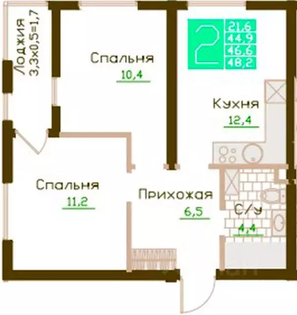 2-к кв. Крым, Симферопольский район, Молодежное пгт ул. Школьная, 6 ... - Фото 1