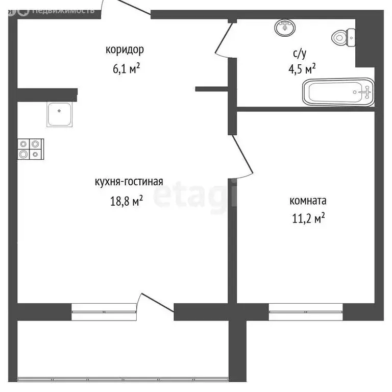 Квартира-студия: Чебаркуль, улица Карпенко, 4В (40.7 м) - Фото 1