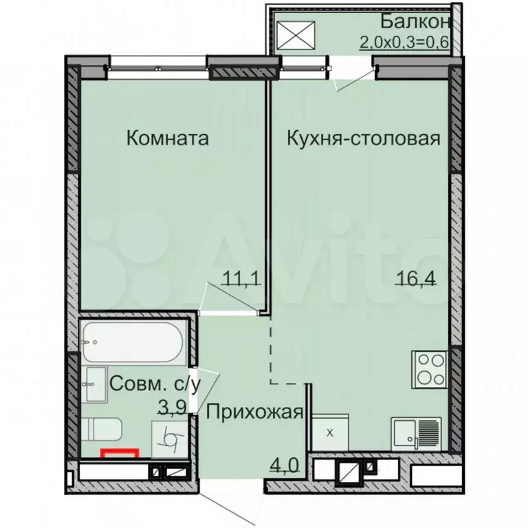 1-к. квартира, 35,4 м, 3/18 эт. - Фото 0