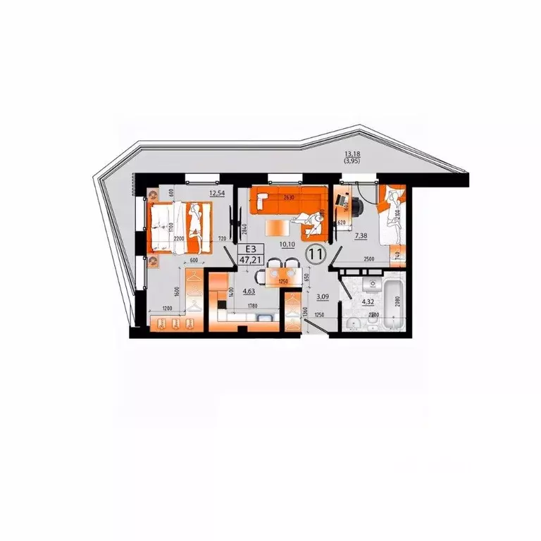 3-к кв. Приморский край, Владивосток Санрайс жилой комплекс (43.26 м) - Фото 1