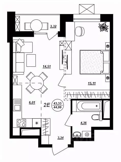 2-к кв. Хабаровский край, Хабаровск ул. Демьяна Бедного (44.99 м) - Фото 1