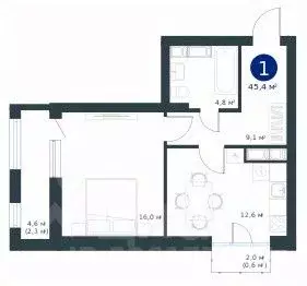 1-к кв. Воронежская область, Воронеж ул. Ворошилова, 19 (45.5 м) - Фото 1