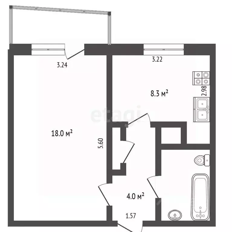 1-к кв. Крым, Симферополь ул. 1-й Конной армии (35.8 м) - Фото 1